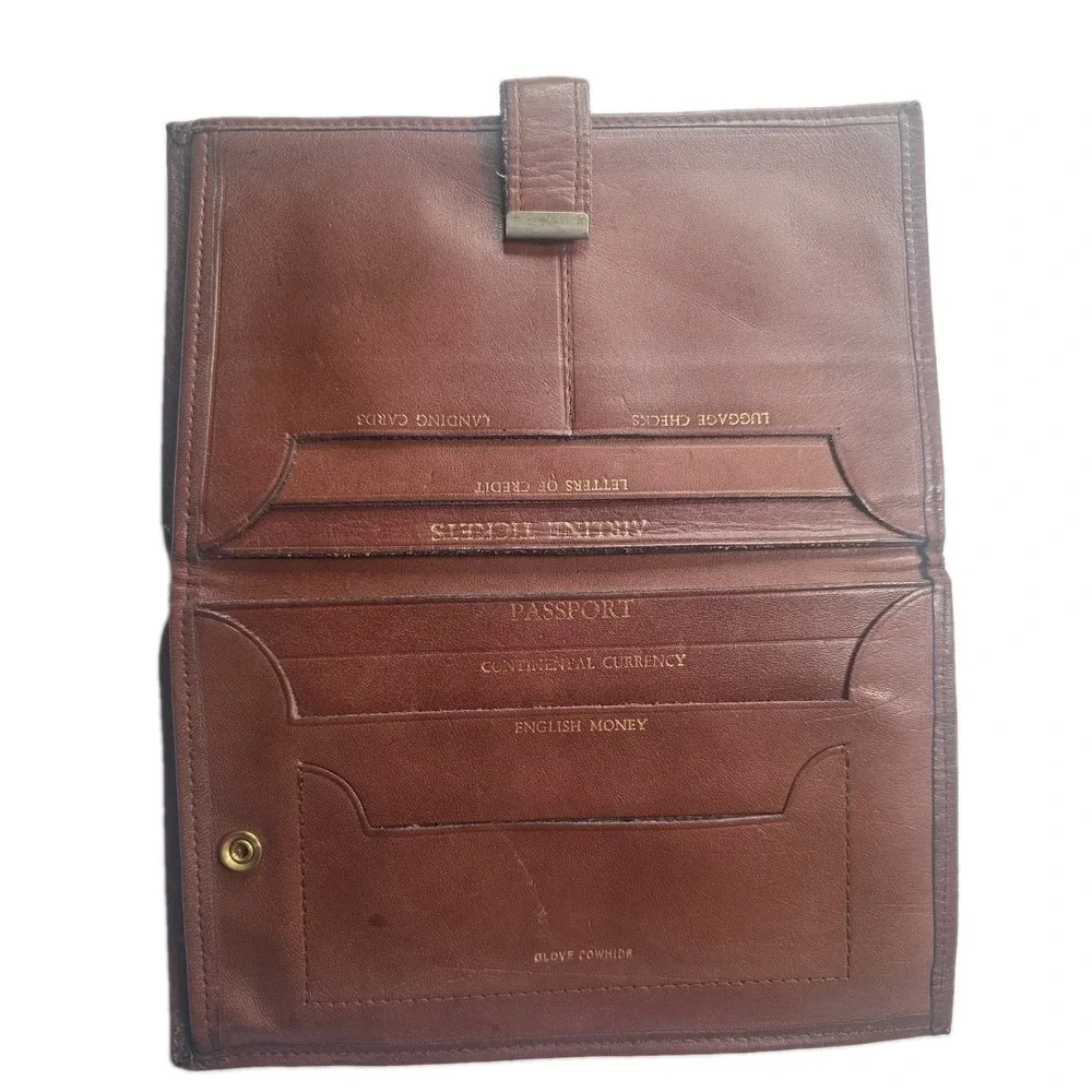Vintage 1960s Brown Glove Cowhide Travel Wallet Passport Document Organizer